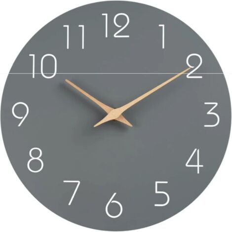 Horloge murale silencieuse et sans tic-tac, décorative pour cuisine, chambre à coucher, salle de bain, bureau, salon, fonctionne à piles – 25,4 cm, bois, moderne et simple (gris)