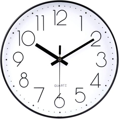 Horloge murale silencieuse et sans tic - tac, horloge murale silencieuse horloge murale chambre à coucher cuisine salon horloge murale (fond blanc cadre noir) 30  4cm