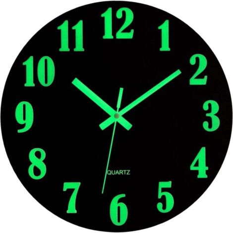 Horloge Murale Silencieuse Lumineuse 30cm MDF Pendule Fluorescente Nuit Décorative Chambre Cuisine Salon Bureau
