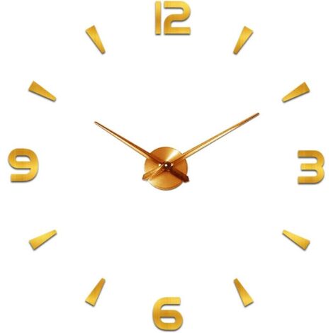 Horloge murale silencieuse moderne à monter soi-même autocollant 3D pour décoration d'hôtel de bureau de restaurant à la maison (or)