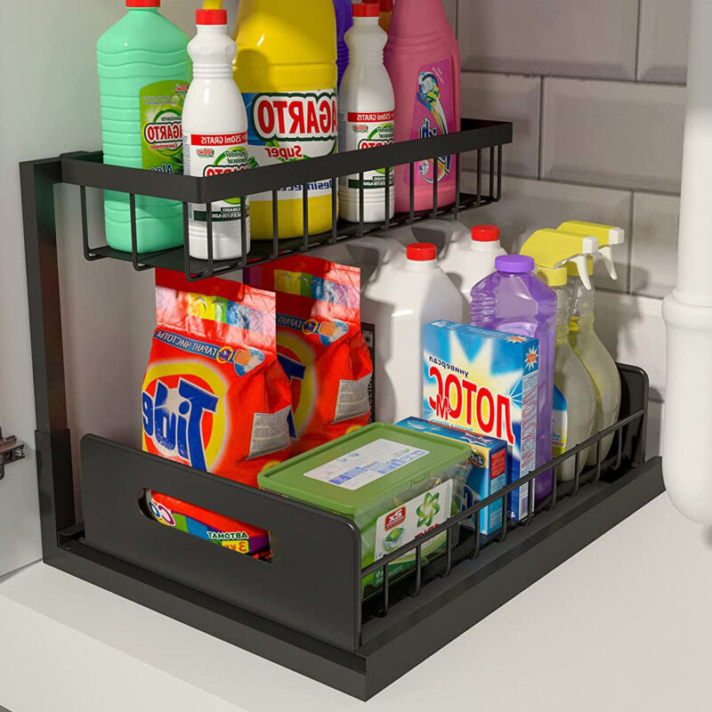 Organisateur sous évier, organisateur d'armoire coulissant, étagère d'évier coulissante à 2 niveaux, étagères de rangement pour armoire, rangement