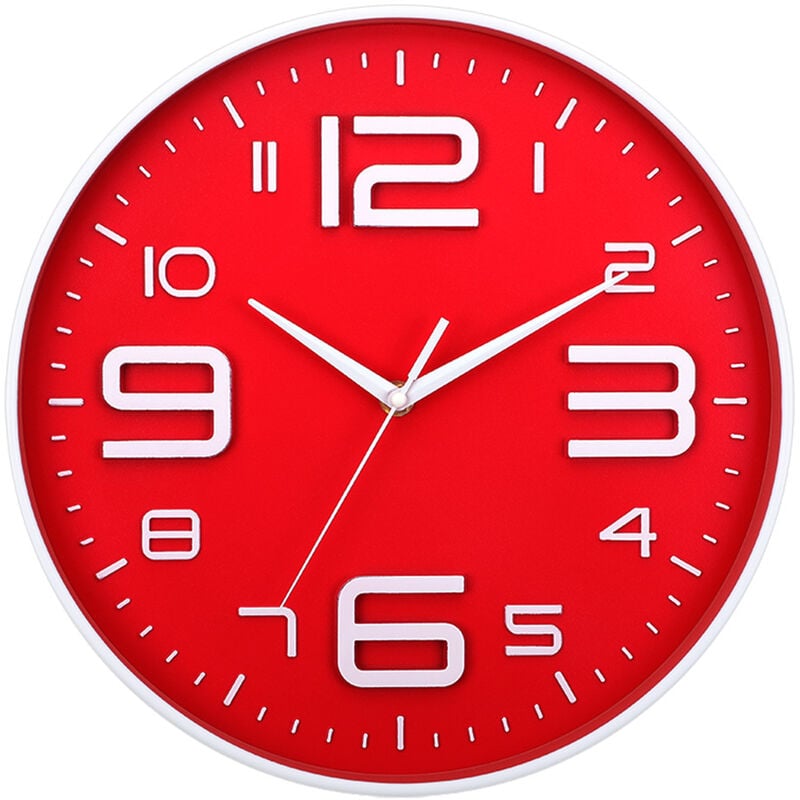 Horloge murale silencieuse numérique 3D 12 pouces horloge à quartz salon chambre horloge silencieuse (rouge)