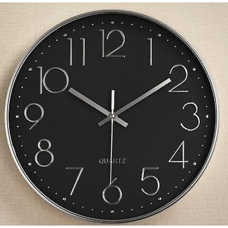 Horloge murale silencieuse pour la cuisine, le salon ou la chambre, à piles. Fonctionne à l'aide d'un mouvement à quartz noir moderne en métal.