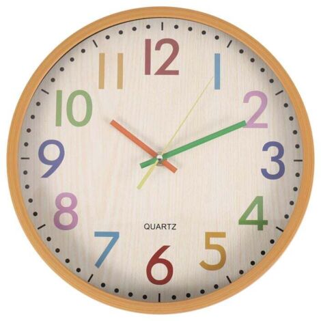 Horloge murale silencieuse sans tic-tac pour enfants, horloge décorative colorée à piles pour chambre d'enfant, crèche, école, salle de classe
