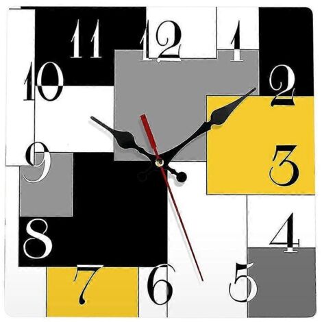 Horloge murale silencieuse sans tic-tac, style géométrique abstrait minimaliste, carrée, rustique, De--