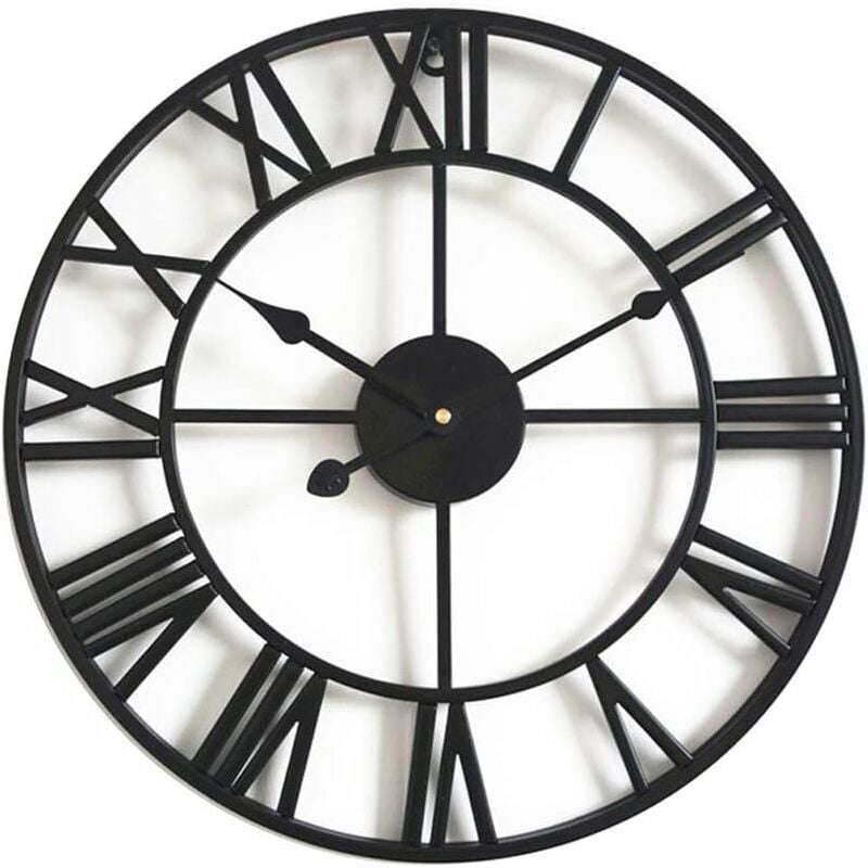 Horloge Murale Silencieuse Vintage, 40cm Squelette en Métal Horloge, Salon Cuisine Café Hôtel Bureau Décor à La Maison Horloge (Noir)