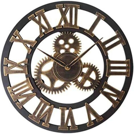 Horloge Murale Silencieuse Vintage Chiffres Romains Métal Décorative Salon Cuisine Bureau 40cm