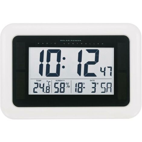 Horloge murale solaire radiocommandée thermomètre intérieur et extérieur horloge électronique bureau à domicile réveil horloge murale affichage numérique horloge radio américaine 23516525MM argent