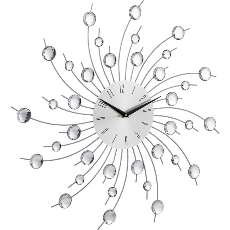 Sunxury - Horloge murale soleil avec perles strass diamant moderne cuisine salon sans Tic-Tac 33 cm, argent, 33334.5cm