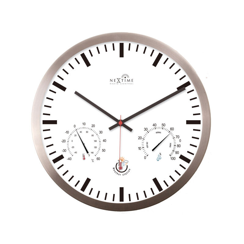 Horloge murale + station météo NeXtime NE-90513WI 25 cm Blanc RC Aluminium