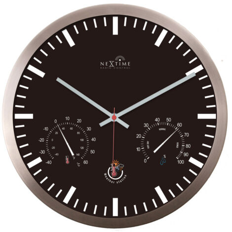 Horloge murale + station météo NeXtime NE-90513ZW 25 cm Noir RC Aluminium