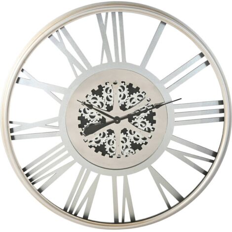 Horloge murale style loft argentée en fer design industriel - Argent effet métal industriel