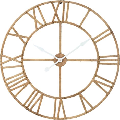 Horloge murale style roman en rotin naturel et métal raffiné - Naturel rotin bois clair