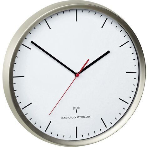 Horloge murale TFA Dostmann 60.3521.02 radiopiloté(e) 30.5 cm x 48 mm acier inoxydable (brossé) mécanisme d'horloge sil