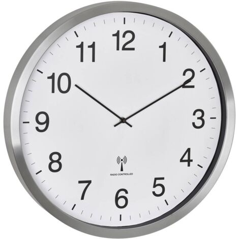 Horloge murale TFA Dostmann 60.3548.02 radiopiloté(e) 50.8 cm x 65 mm blanc, argent grand écran