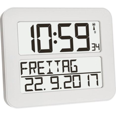 Horloge murale TFA Dostmann 60.4512.02 radiopiloté(e) 25.8 cm x 21.2 cm x 3 cm blanc, noir grand écran