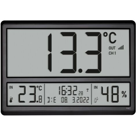 Horloge murale TFA Dostmann 60.4523.01 radiopiloté(e) 36 cm x 23.5 cm x 2.8 cm noir grand écran