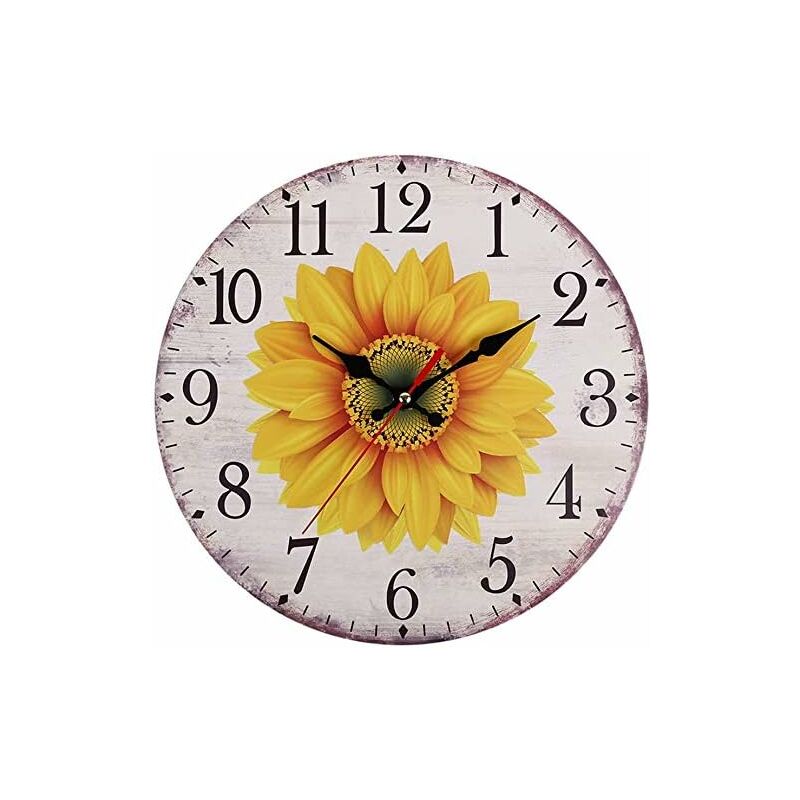Horloge Murale, Tournesol Horloge Murale Décorative Rustique Vintage sans Tic-Tac Suspendu Grand Rond - 4 Fei Yu