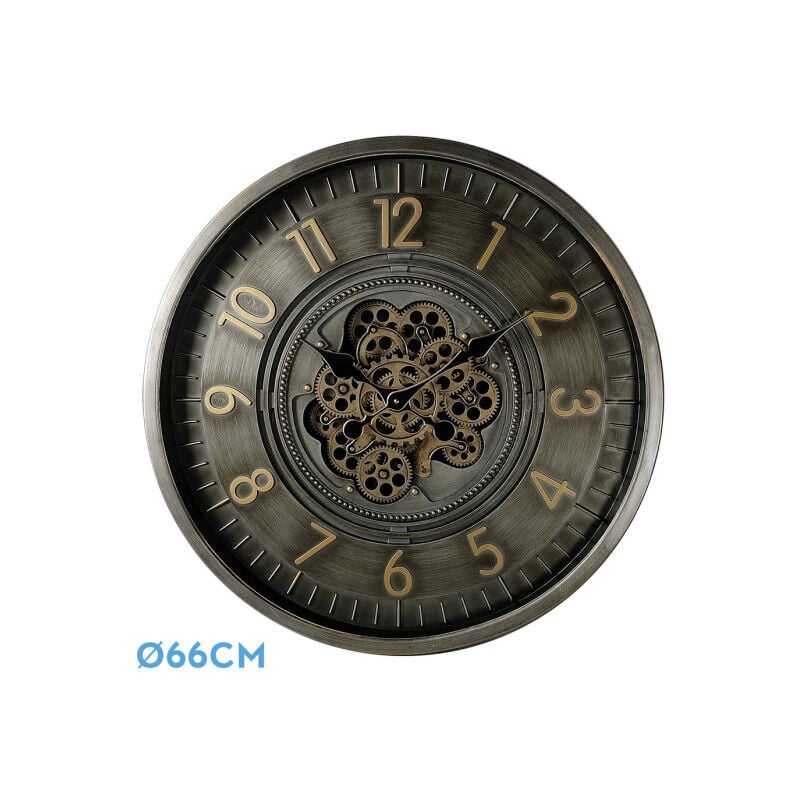 Fabrilamp - Horloge murale de trento or/cuir 66x66x10cm avec mouvement