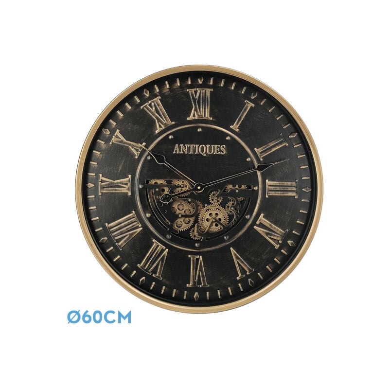 Horloge de Wall Trieste Black Gold 60x60x8 cm Engrenages avec mouvement - Fabrilamp