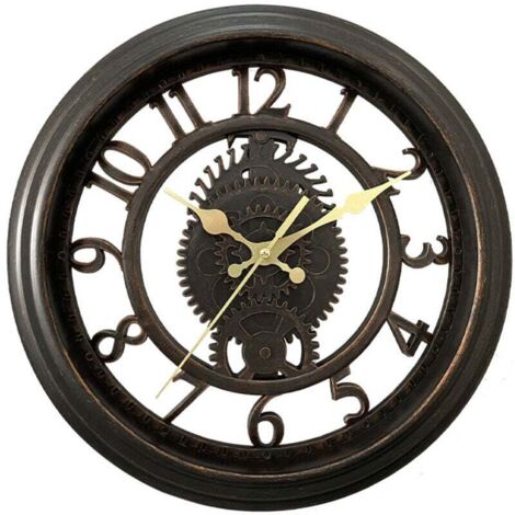 Horloge murale vintage 11" - Noir, Horloge murale créative squelette, Horloge murale de salon à lumière ronde, style luxe