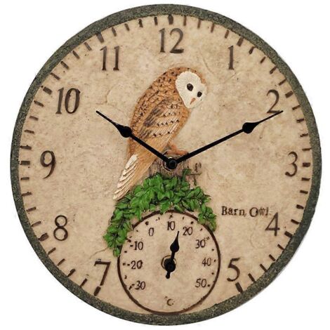 Horloge murale vintage 12 pouces résine pour jardin intérieur/extérieur, avec thermomètre intégré, décoration rétro, résistant aux intempéries.
