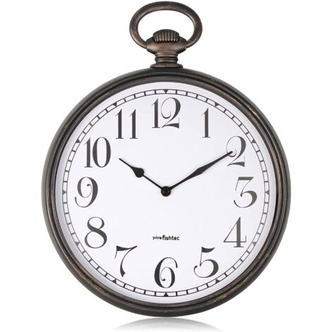 Horloge murale vintage Ø 30 cm – Plastique ABS noir et cuivré – Mouvement silencieux radio-piloté – Grands chiffres 4,5 cm