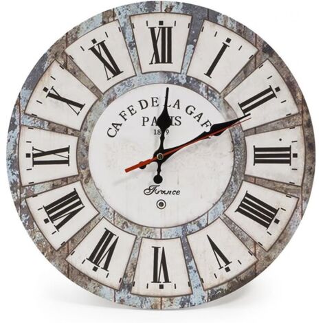 Horloge Murale Vintage 30cm Bois Rustique Silencieuse Cadran Minuteur Salon Bureau Décor