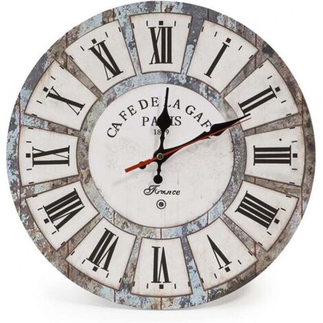Horloge Murale Vintage 30cm Bois Rustique Silencieuse Cadran Minuteur Salon Bureau Décor