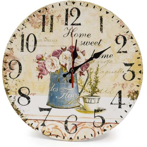 Horloge Murale Vintage 30cm Bois Rustique Silencieuse Décor Salon Chambre Bureau