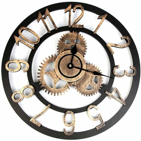 Horloge Murale Vintage, 3D Horloge Pendule Murale en Chiffres Romains pour Salon, Salle, Chambre, Cuisine, Bureau Maison Décor 40cm
