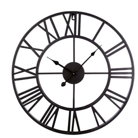 Horloge Murale Vintage 40 cm Métal Noir Pendule Décoration Classique