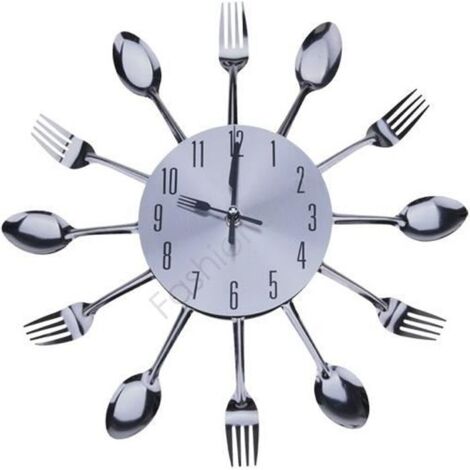 Horloge murale - Vintage - Argent - Métal - 31x31 cm - Décoration cuisine