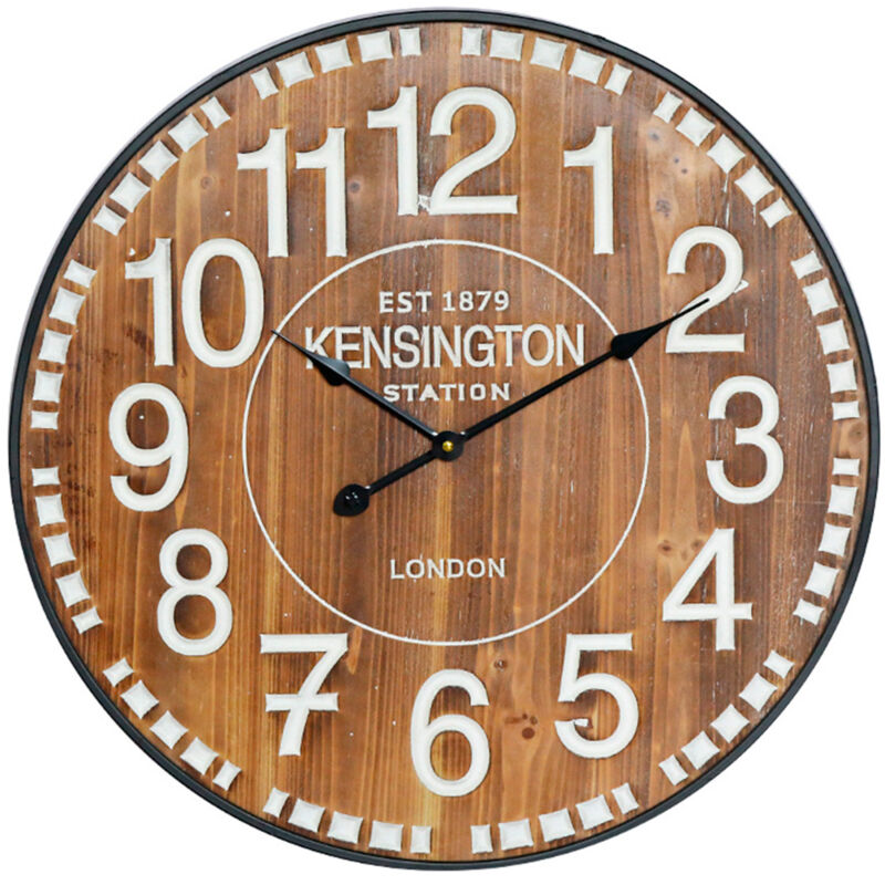 Horloge murale vintage bois foncé Ø60cm O91