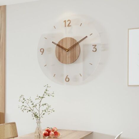 Horloge Murale Vintage en Bois, Ronde Transparente en Acrylique, Silencieuse, Fonctionne sur Piles, Non Coutil, Décorative, 35cm
