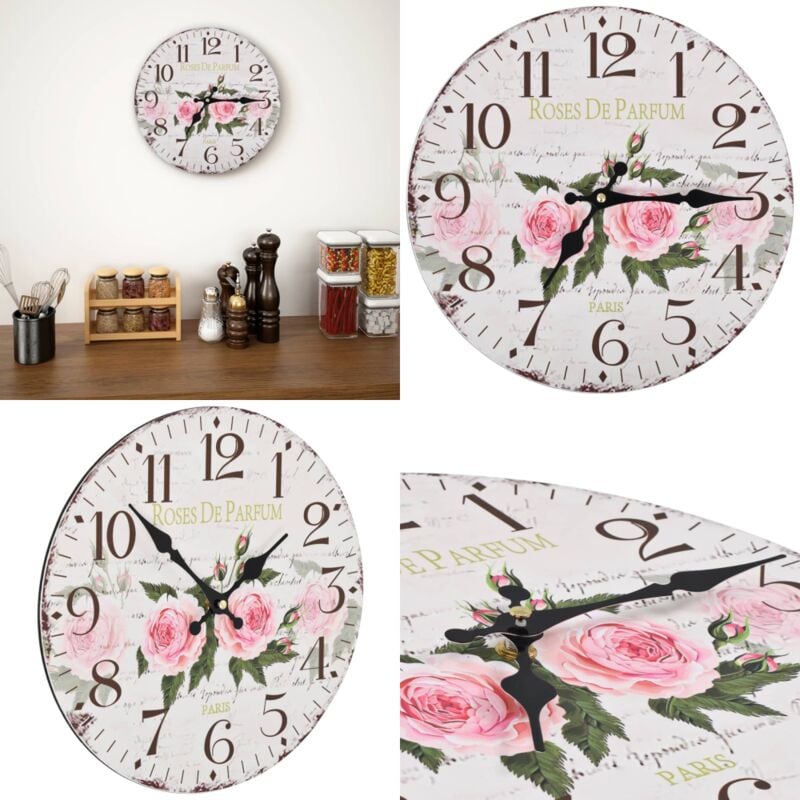 Vidaxl - Horloge murale vintage Fleur 30 cm - horloge murale - horloges murales - Home & Living - Multicolore