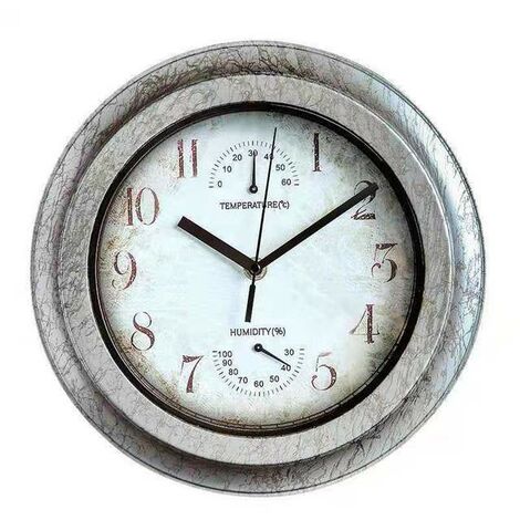 Horloge murale vintage, horloge de jardin intérieure étanche avec température, humidité, résistant aux intempéries, sans tic-tac, alimentée par piles pour terrasse, piscine, porche, jardin, salle de b
