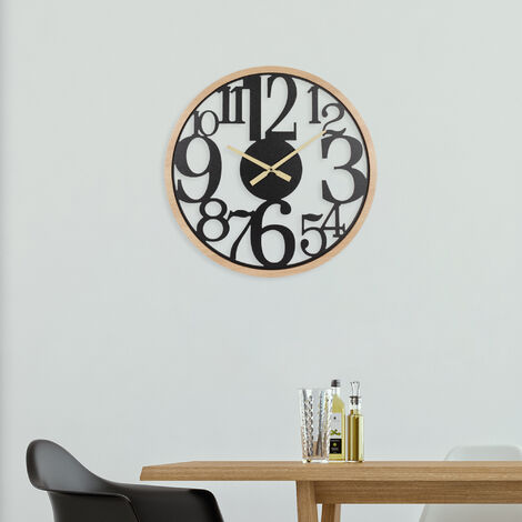 Horloge murale vintage ronde en bois MDF horloge décorative pour salon Ø59,5 cm