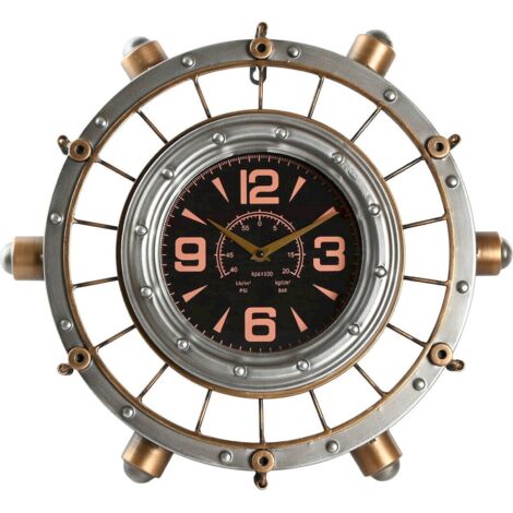 Horloge murale vintage style avion argent et doré design industriel - Argent effet vieilli doré