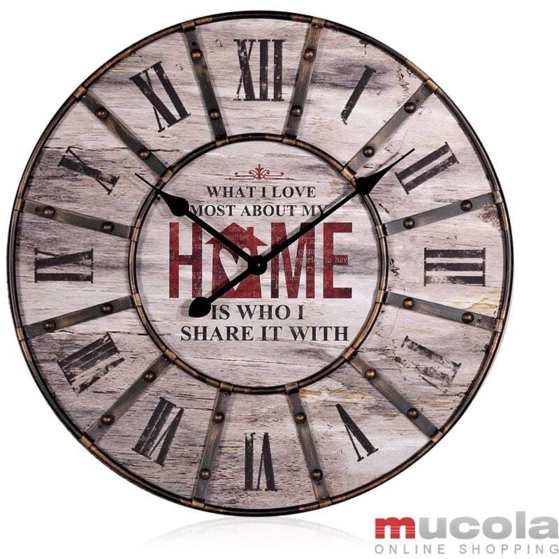 Horloge murale xxl Design Déco Murale Grande Horloge de cuisine Analogique Vintage Métal Bois Marron