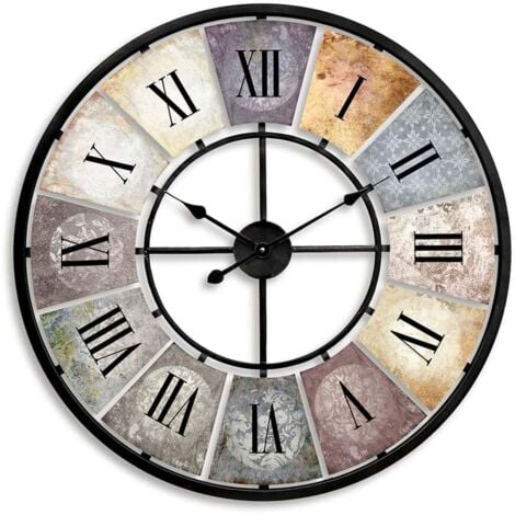 Horloge murale XXL vintage métal 80cm Ø grande horloge shabby mouvement quartz sans bruit de tic