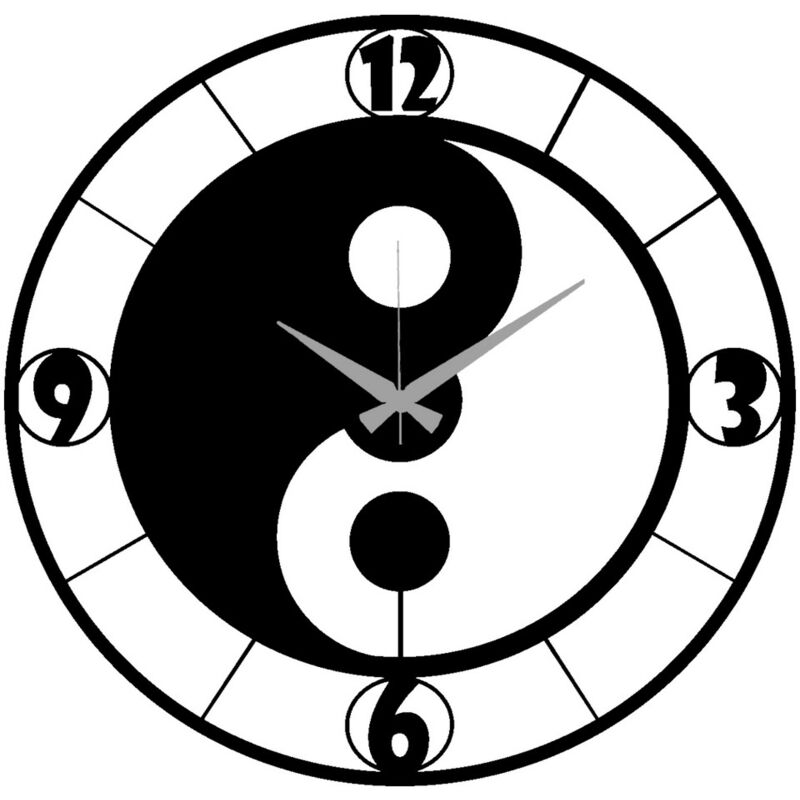 Epikasa - Horloge Murale Ying Yang, Métal, Noir, 50x0,15x49 cm