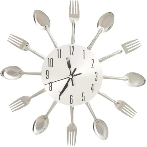 Horloge murale，Pendule murale et cuillère et fourchette Argenté 31cm Aluminium CFW168124