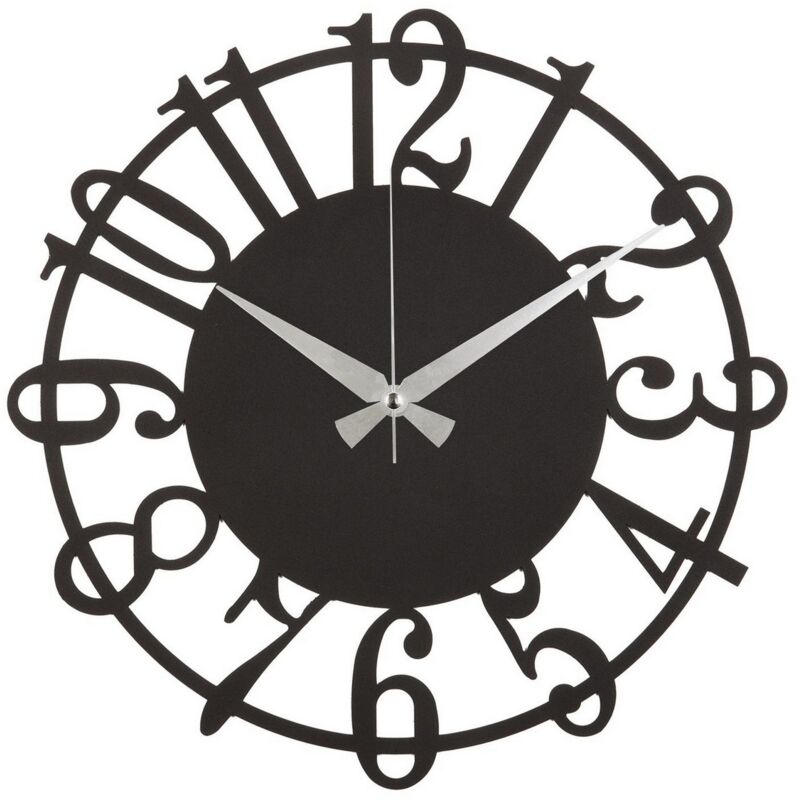 Epikasa - Horloge Murale Numéros 5, Métal, Noir, Argent, 50x1,5x50 cm