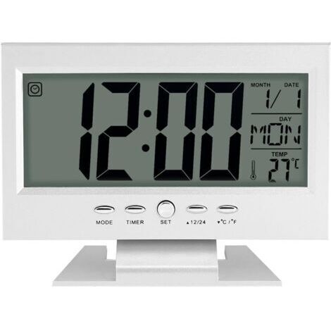 Horloge Num&eacuterique Calendrier Multifonction R&eacuteveil Bureau Digital LCD avec Veilleuse et Heure de Snooze/Date/Temp&eacuterature(argent&eacute)