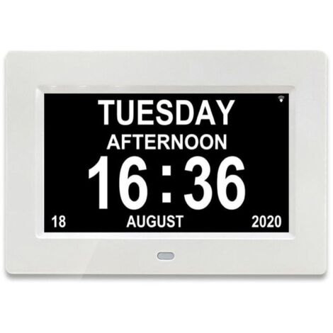 Horloge numérique 7 pouces – Affichage clair jour. semaine. mois – Mode double 12/24h – Rappel de médicaments pour Alzheimer