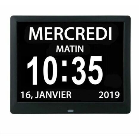 Horloge numérique 7 pouces – Affichage jour, mois, date – 8 alarmes et rappels de médicaments – Luminosité réglable 300 lumens