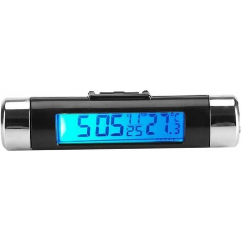 Horloge numérique à clipser pour voiture, thermomètre, jauge de température, mini moniteur d'horloge automobile avec rétroéclairage à écran LCD pour voiture de camion (rétroéclairage bleu)