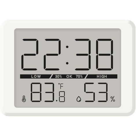 Horloge numérique accrocheuse avec fonction de surveillance de la température et de l'humidité intérieures, écran LCD clair et veilleuse (blanche)