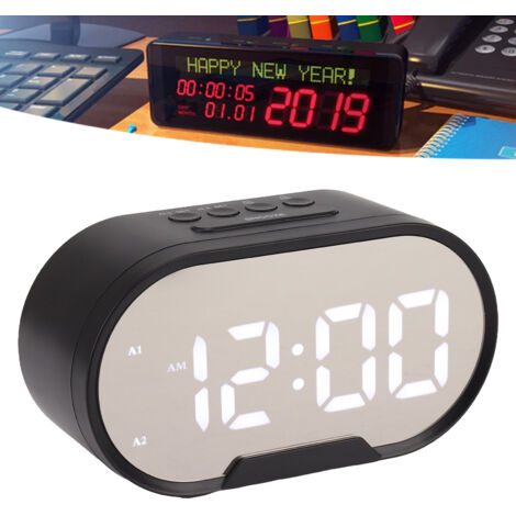 Horloge numérique de bureau avec alarme USB LED miroir blanc 15x8.5x5.5cm ABS, 2 alarmes luminosité ajustable cadeau maison bureau